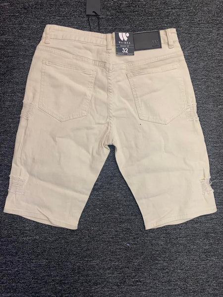 MEN BONE DESTROYED LOOK DENIM SHORTS