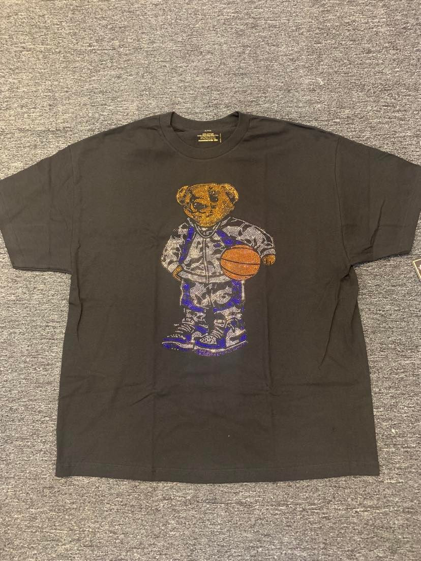 MEN PLUS SIZE BLACK B-BALL BEAR GLITTERY TSHIRT