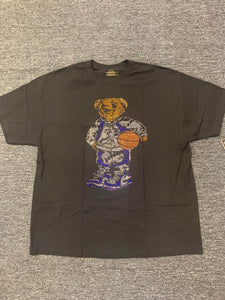 MEN PLUS SIZE BLACK B-BALL BEAR GLITTERY TSHIRT