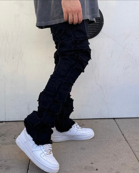 MEN BLACK BLOCK PATCHED STACK 95 DENIM JEANS