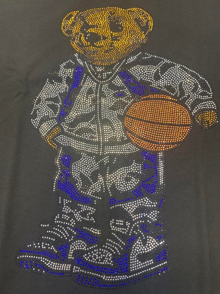 MEN PLUS SIZE BLACK B-BALL BEAR GLITTERY TSHIRT