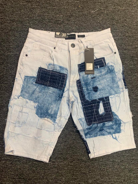 MEN WHITE BLUE JEAN PATCH DEINM SHORTS