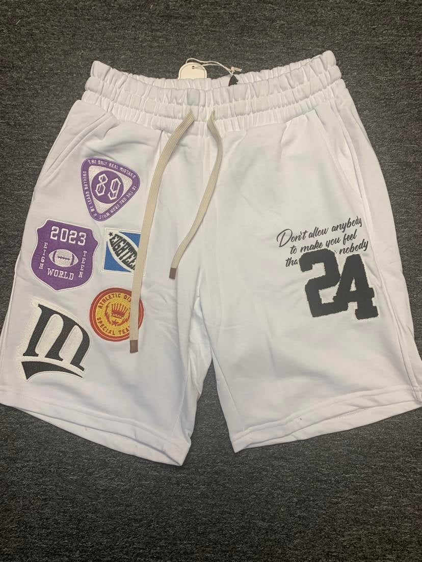 MEN WHITE 24 MUTLI PATCHED SWEAT SHORTS