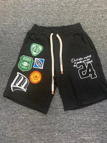 MEN BLACK 24 MUTLI PATCHED SWEAT SHORTS