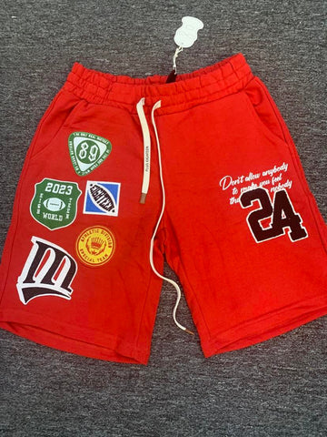 MEN RED 24 MUTLI PATCHED SWEAT SHORTS