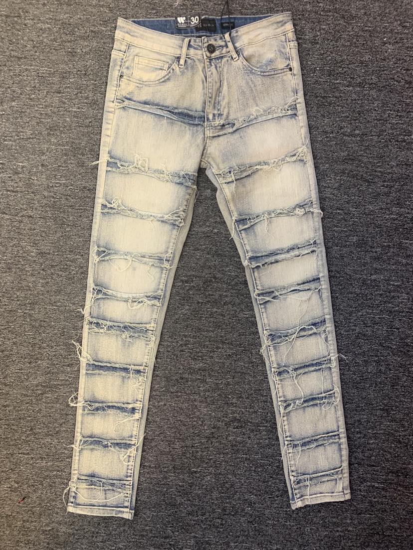 MEN ANTIQUE WASH DISTRESS LINES DENIM JEANS