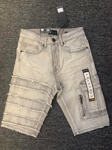 MEN GRAY CARGO STRIPPED LEG DENIM SHORTS