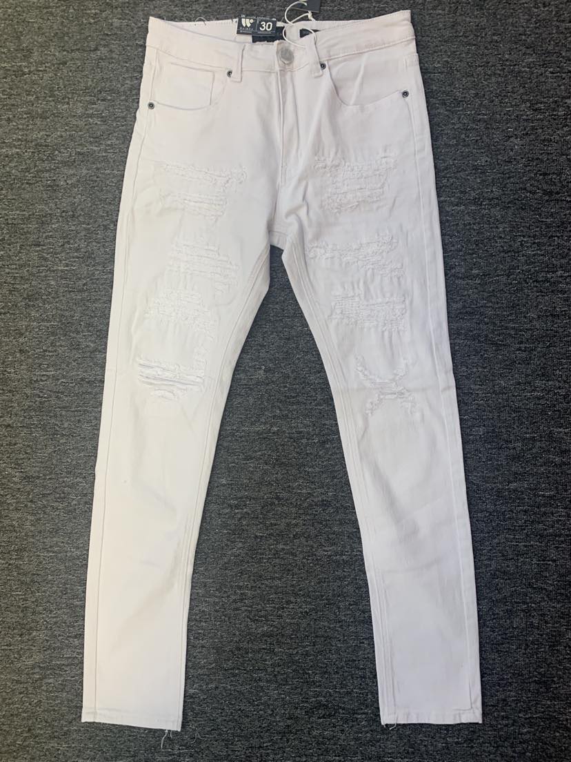 MEN WHITE DISTRESS TWILL PANTS