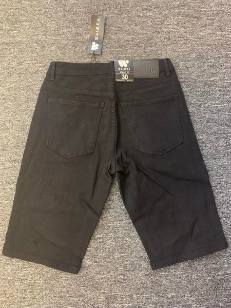 MEN BLACK STITCHED BLOCK DESTROYED LOOK DENIM SHORTS