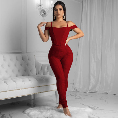 Red Wine Sexy mesh double layer 2-piece set