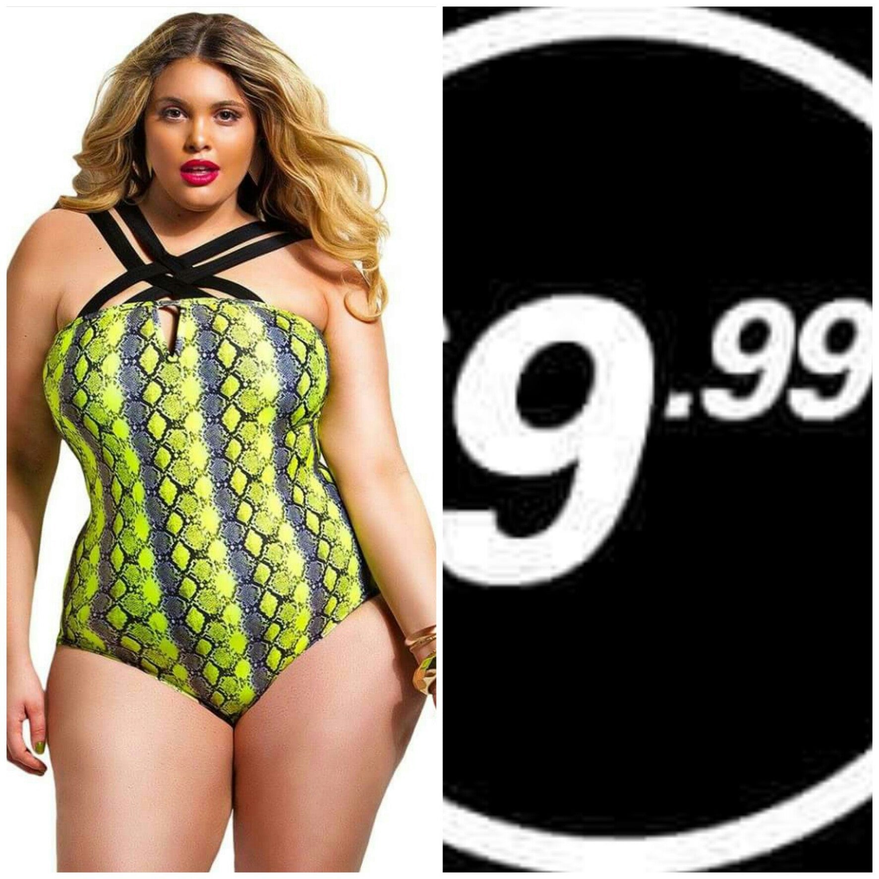 Green & Yellow Sexy Plus size one piece swimsuit