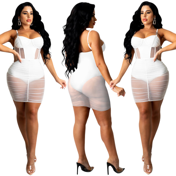 White mesh Sexy suspender dress