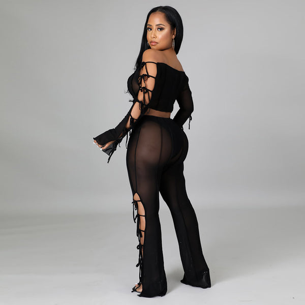 Black Fashion sexy perspective two piece set