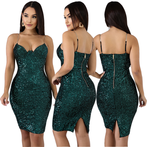 Green Slim Sequin suspender party dress