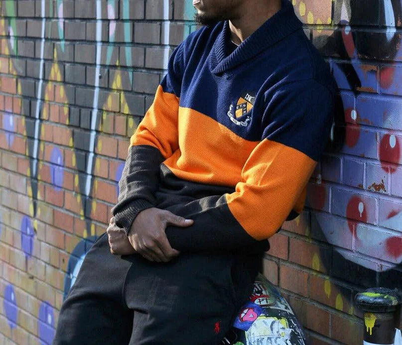 MEN ORANGE/NAVY ETHIK CARDIGN SWEATER