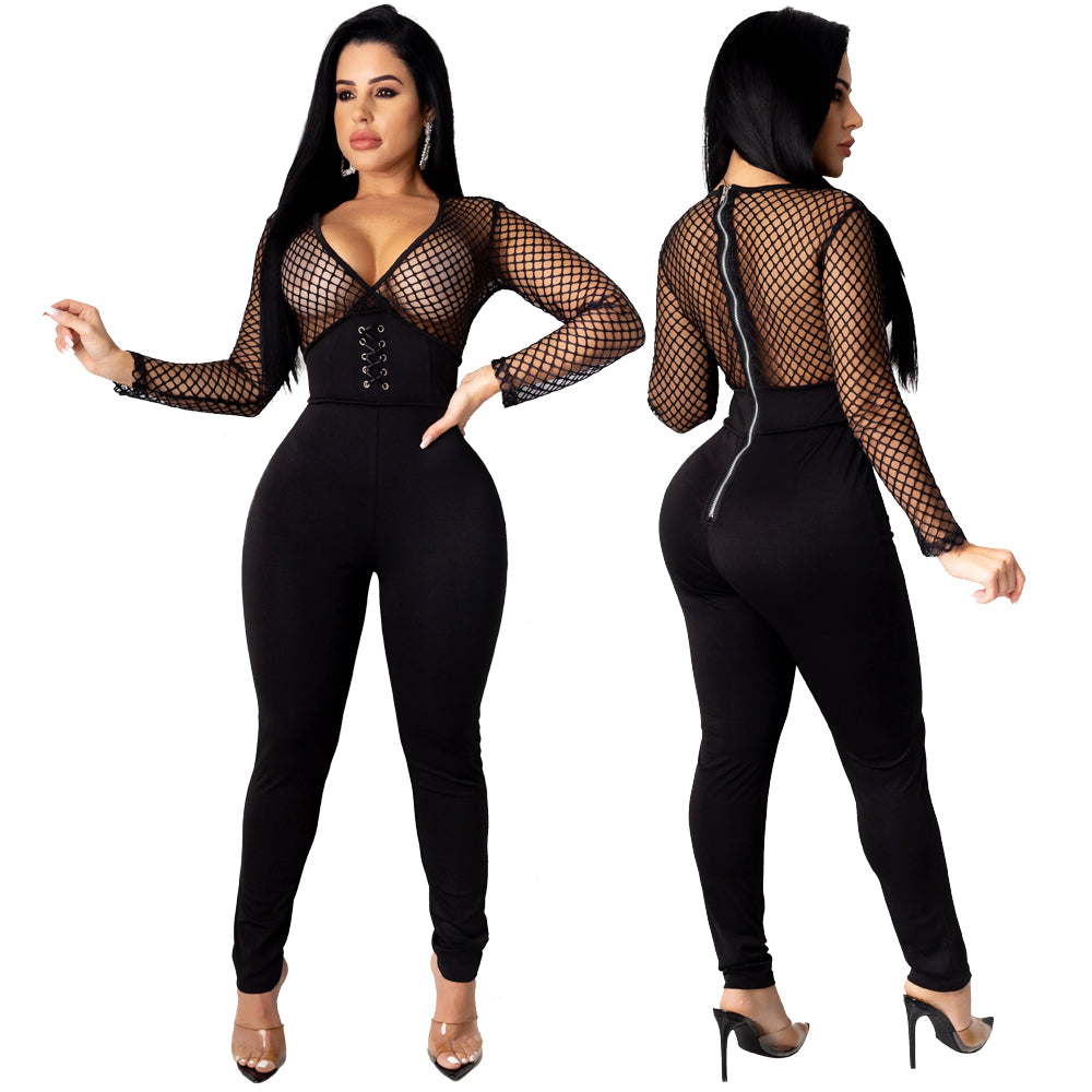 Black Long sleeve Jumpsuit with large mesh