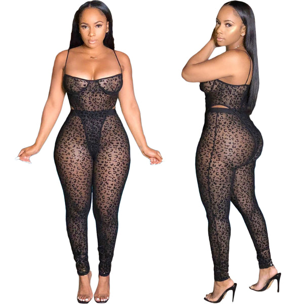 Black Mesh see-through sexy jumpsuit 2 sets