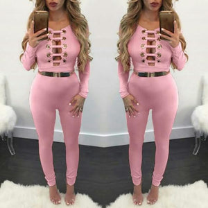 Pink Deep V Detailed Jumpsuit