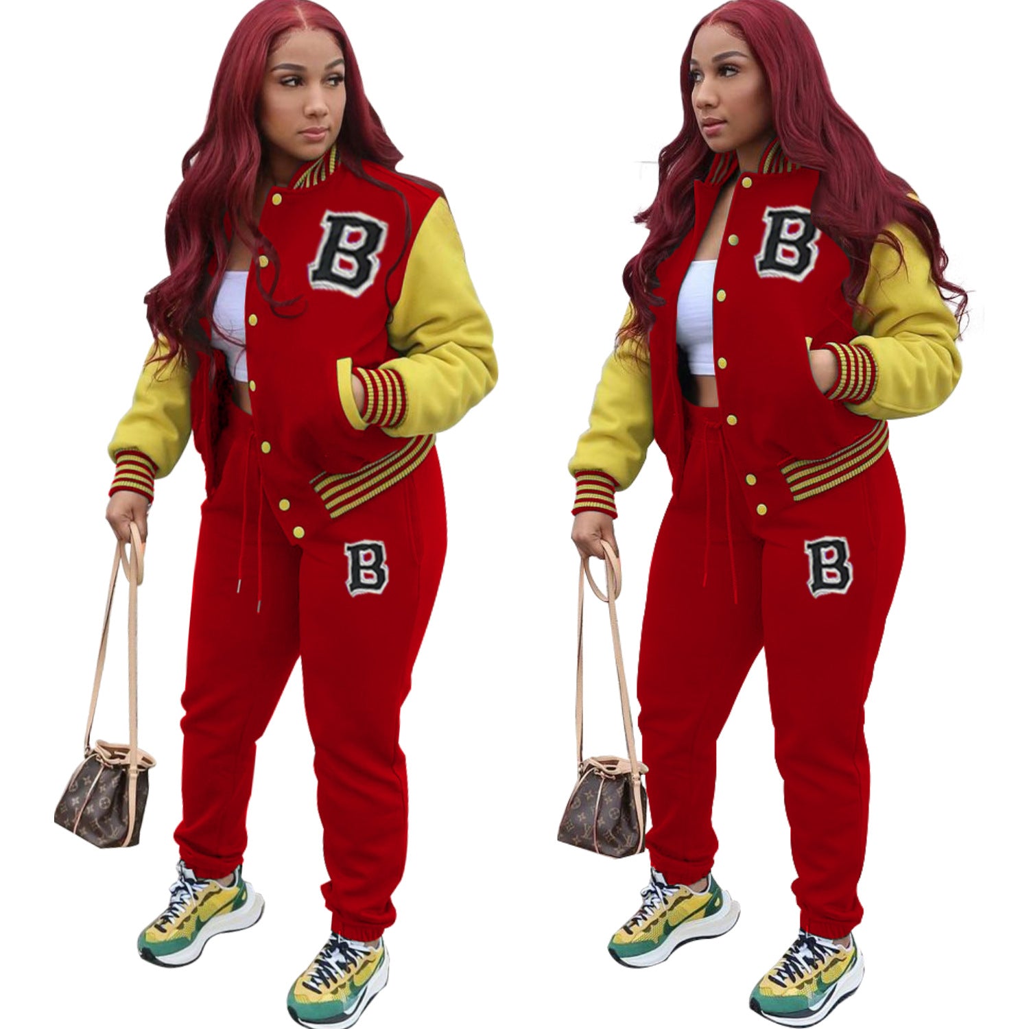 Red & yellow Women B sweat suit