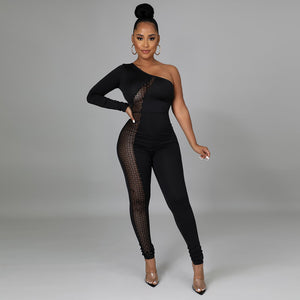 Black Leaky shoulder perspective Jumpsuit