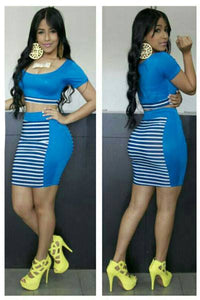 blue discounted two piece skirt set