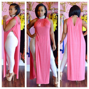 pink long top with rhinestone neck