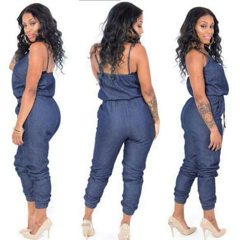 Denim draw string jumpsuit