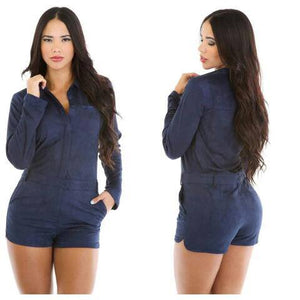 blue suede casual Romper