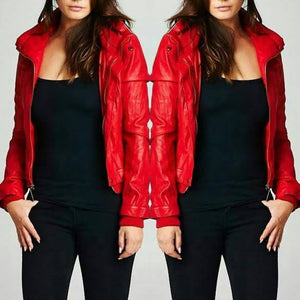 Red Leather jackets with hood