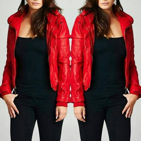 Red Leather jackets with hood