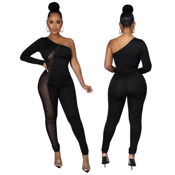 Black Leaky shoulder perspective Jumpsuit