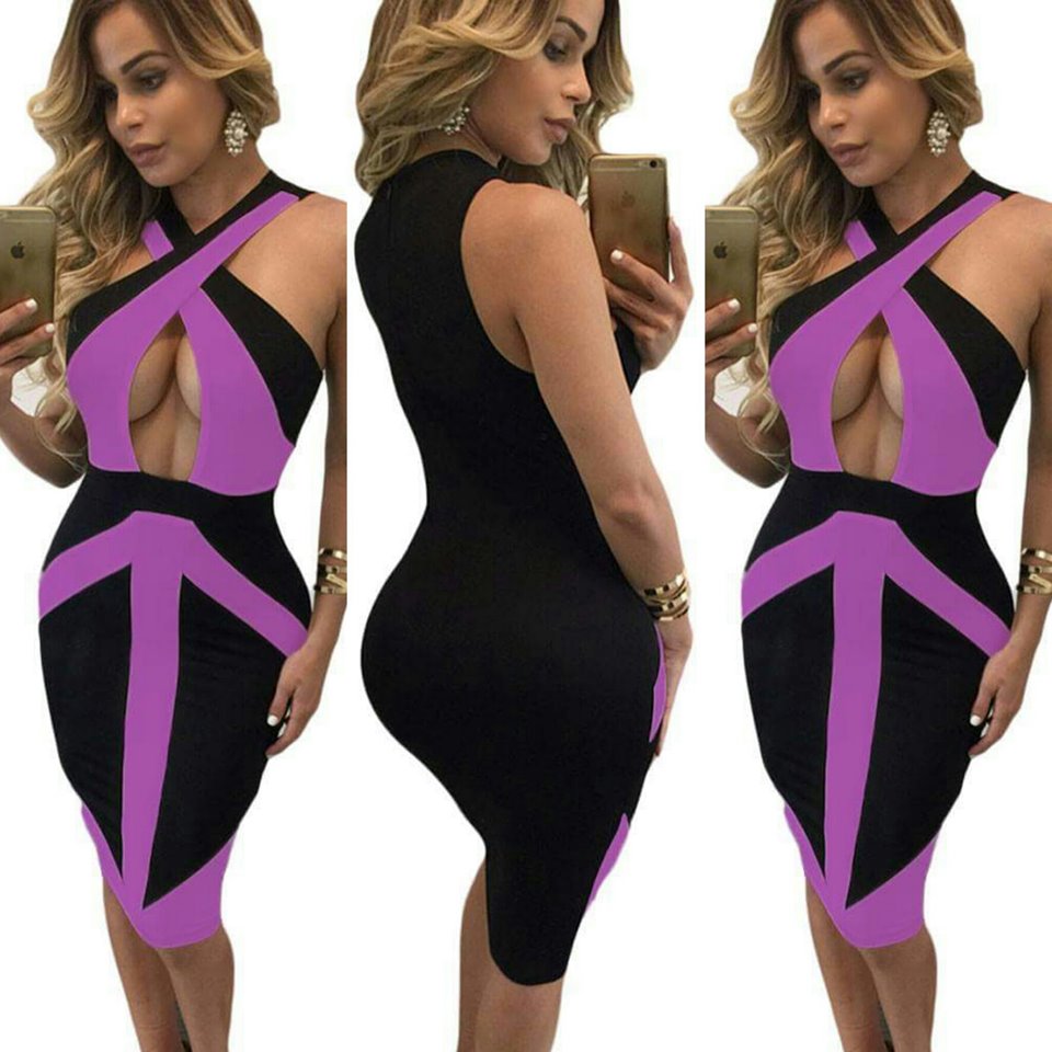 purple & black criss cross party dresss