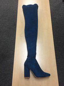 Peacock stretch suede thigh high boots