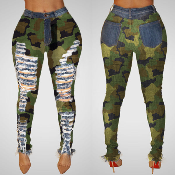 Army green High waist and tight fur-trimmed jeans