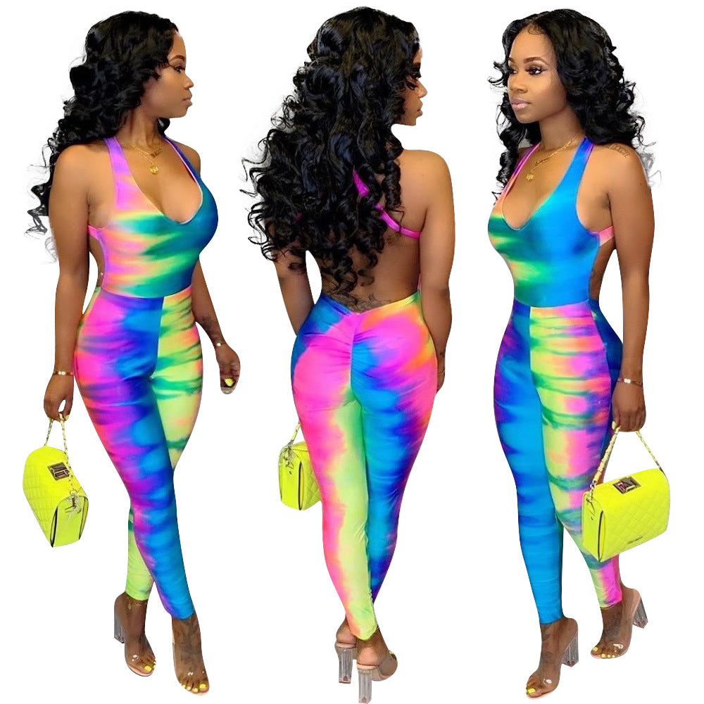 Tie-dyed printed jumpsuit