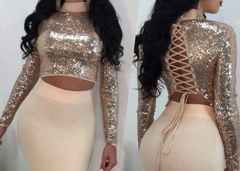 Champagne glittery crop top (top only)