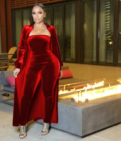 Red Sexy Jumpsuit coat silver fox hair