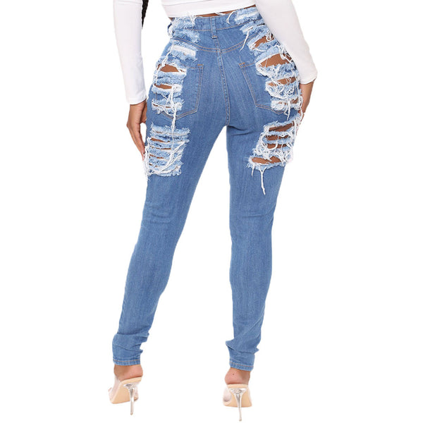 Blue both sides hole wash slim stretch jeans Leggings