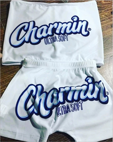 Strapless Charmin print Shorts Set Yoga Short Set