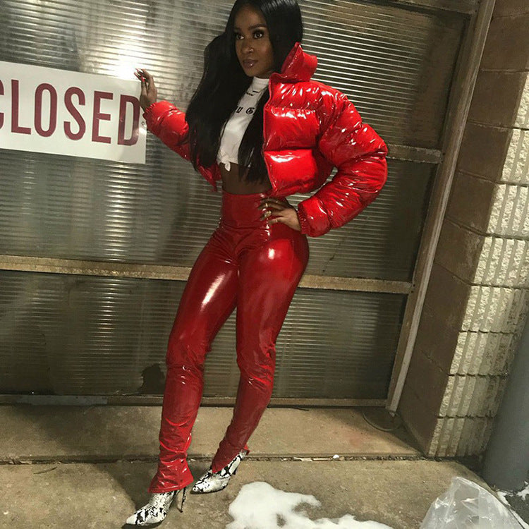 Red Puffy shinny women coat