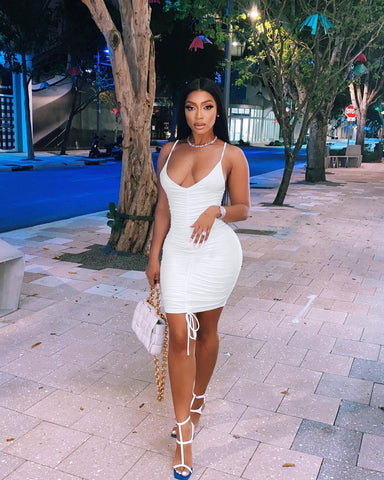 White Sexy slim pleated nightclub dress