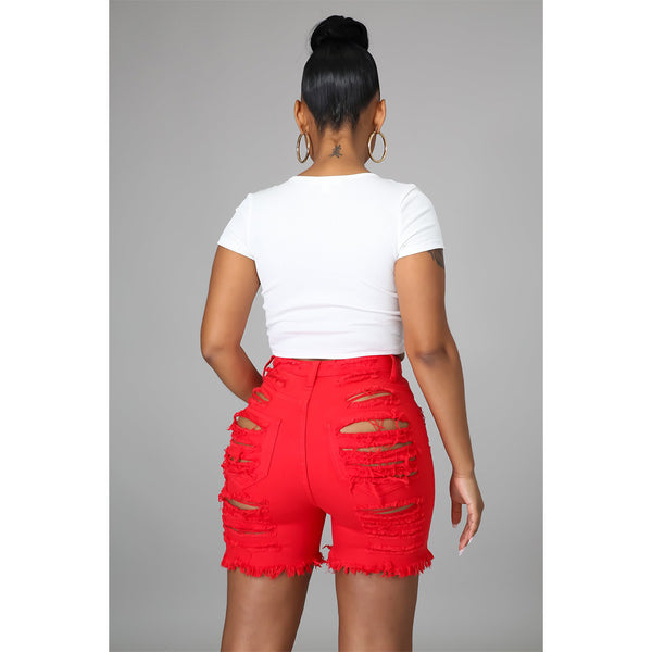 Red Sexy cut out stretch denim shorts