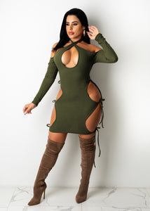 Green Neckband cut-out sexy dress