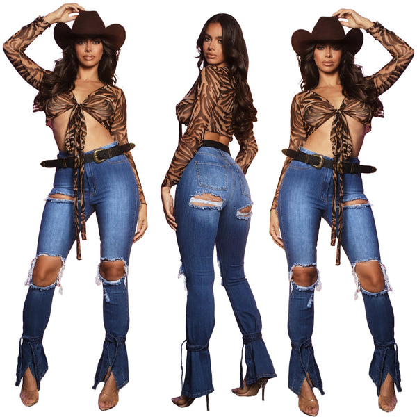 Leg strap Fashion jeans