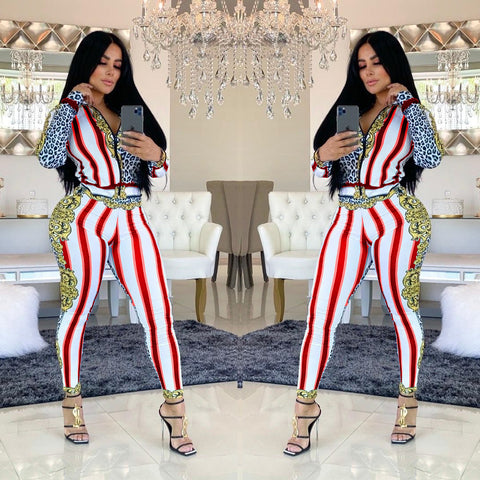 Red Zipper sport two piece pant set