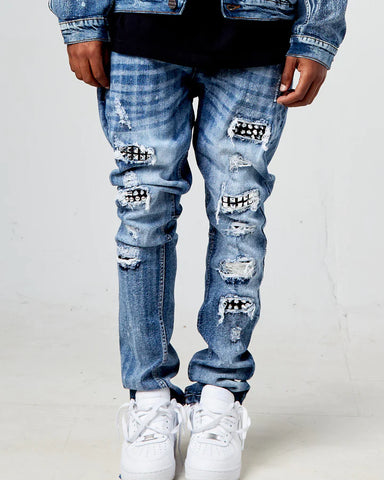 MEN PLUS SIZE BLUE STUDDED DENIM JEANS