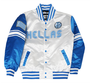 MEN WHITE & BLUE ANTETOKOUNMPO HIGH SCHOOL SATIN JACKET