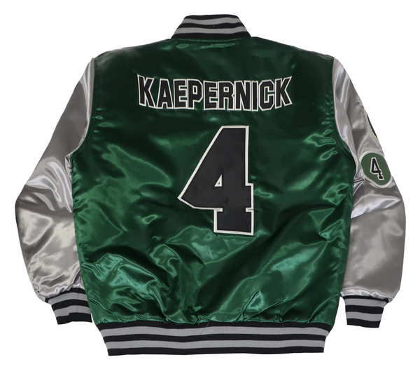 MEN GREEN COLIN KAEPERNICK PITMAN SATIN JACKET