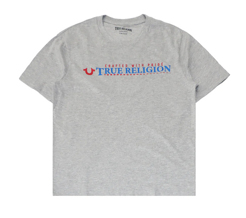 MEN GRAY/ BLUE ACROSS THE CHEST TRUE RELIGION TEE