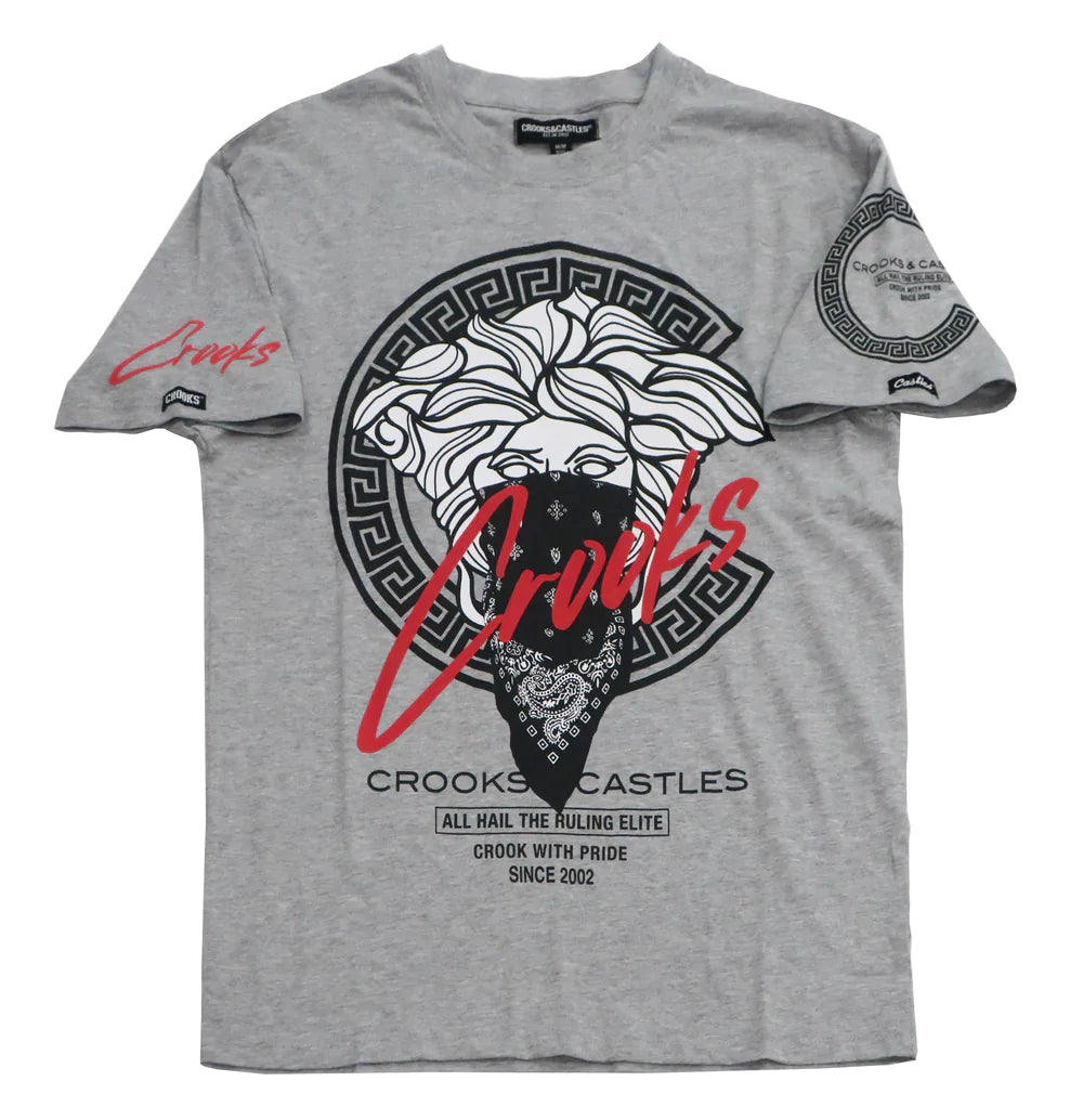 MENS GRAY CROOKS & CASTLE BANDANA TEE